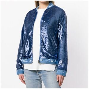 IRO Sequin Women’s Bomber Jacket Blue Color Size EU 38/US 6